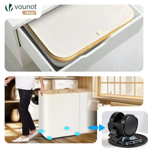 VOUNOT ▫️ ® Cesto para roupa suja com tampa, 145 L. Cesto para roupa suja, cesto dobrável com rodas, sacos interiores removíveis, pegas de bambu. Cesto para roupa suja para lavandaria, quarto e casa de banho. Cor: bege 7