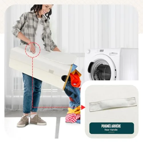 VOUNOT ▫️ ® Cesto para roupa suja com tampa, 100 L. Cesto para roupa suja, dobrável, com rodas, saco interior removível e pegas de bambu. Cesto para roupa suja para lavandaria, quarto e casa de banho, bege 5