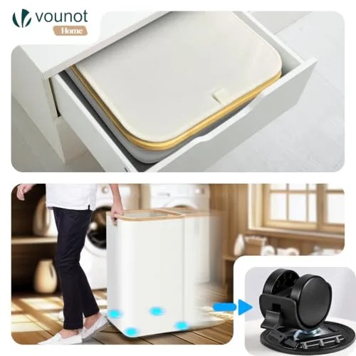 VOUNOT ▫️ ® Cesto para roupa suja com tampa, 100 L. Cesto para roupa suja, dobrável, com rodas, saco interior removível e pegas de bambu. Cesto para roupa suja para lavandaria, quarto e casa de banho, bege 7