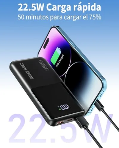 zamxueyo ▫️ Bateria externa de 22,5 W, 20 000 mAh, carregamento rápido, bateria portátil USB-C com entrada e saída PD 3.0 e QC 4.0, compatível com iPhone 17, 16, 15, 14, 13, Pro, MAX, Mini e Plus, e outros smartphones (Preto) 2