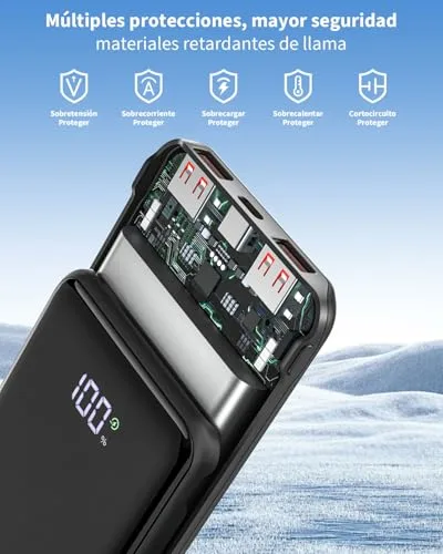zamxueyo ▫️ Bateria externa de 22,5 W, 20 000 mAh, carregamento rápido, bateria portátil USB-C com entrada e saída PD 3.0 e QC 4.0, compatível com iPhone 17, 16, 15, 14, 13, Pro, MAX, Mini e Plus, e outros smartphones (Preto) 6