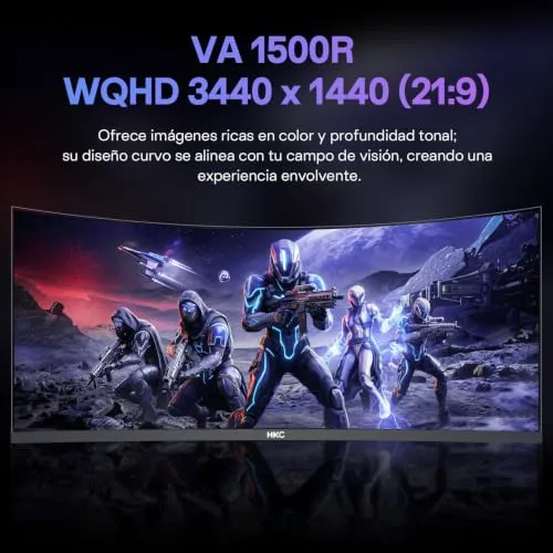 HKC ▫️ Monitor de jogos curvo de 34 polegadas UWQHD (3440x1440) VA, 120 Hz, 1 ms MPRT 3