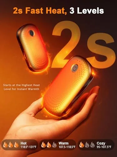 Fovendi ▫️ Aquecedores de mãos recarregáveis, conjunto de 2 aquecedores magnéticos de grafeno com 3 níveis de temperatura (45/50/55 °C), 2000 mAh, portáteis para campismo, golfe, atividades ao ar livre, presente 3