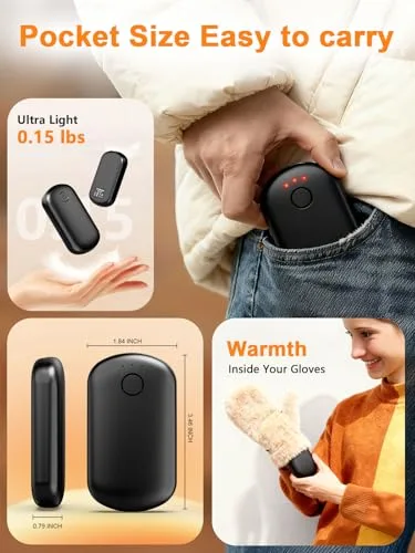 Fovendi ▫️ Aquecedores de mãos recarregáveis, conjunto de 2 aquecedores magnéticos de grafeno com 3 níveis de temperatura (45/50/55 °C), 2000 mAh, portáteis para campismo, golfe, atividades ao ar livre, presente 4