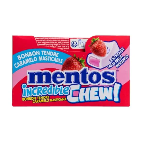 Mentos ▫️ Incredible Chew Morango, Rebuçados Mastigáveis de Textura Elástica, 20 unidades 2