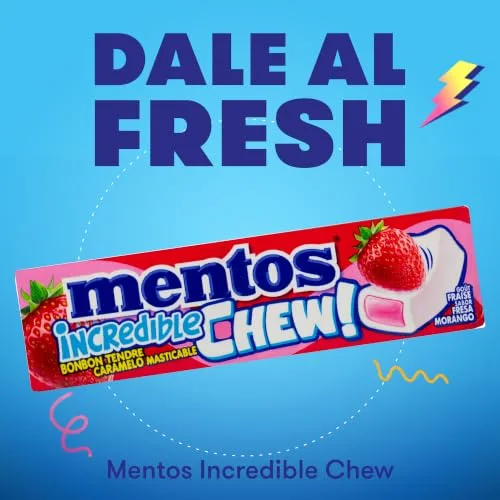 Mentos ▫️ Incredible Chew Morango, Rebuçados Mastigáveis de Textura Elástica, 20 unidades 3