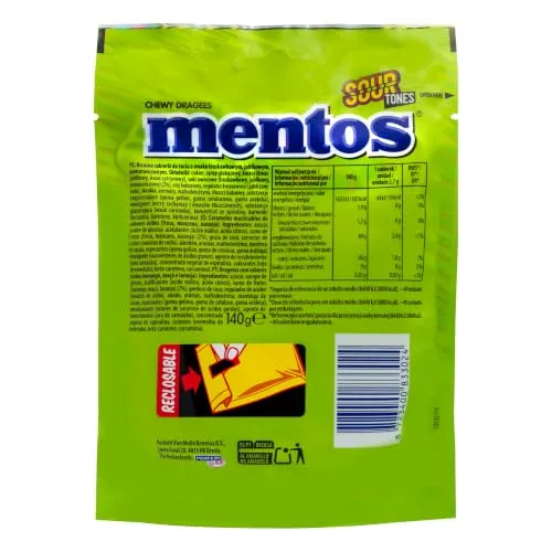 Mentos ▫️ Sours Pouch, Rebuçados Ácidos para Mastigar com Vários Sabores, Embalagem de 7 unidades 2