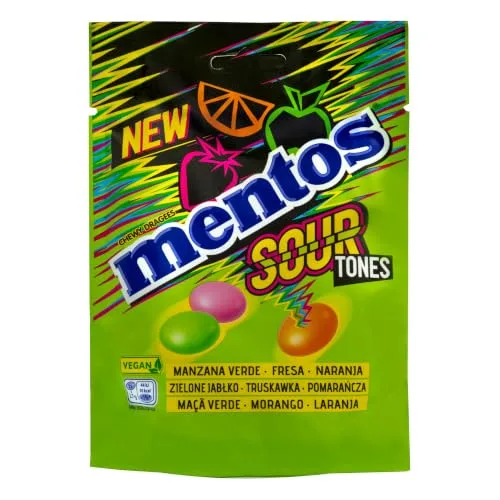Mentos ▫️ Sours Pouch, Rebuçados Ácidos para Mastigar com Vários Sabores, Embalagem de 7 unidades 5
