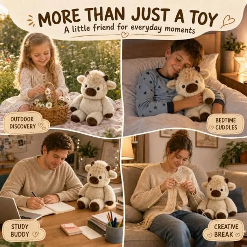 Funnity ▫️ Peluche de vaca de 45 cm – Vaquita Highland, macia e fofinha, para crianças 7