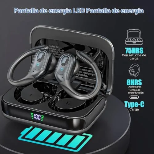 HAOYUYAN ▫️ Auscultadores sem fios Bluetooth 5.4, Auscultadores intra-auriculares com cancelamento de ruído e 75 horas de autonomia, Ecrã LED de indicação de carga, Auscultadores à prova de água IPX7 2