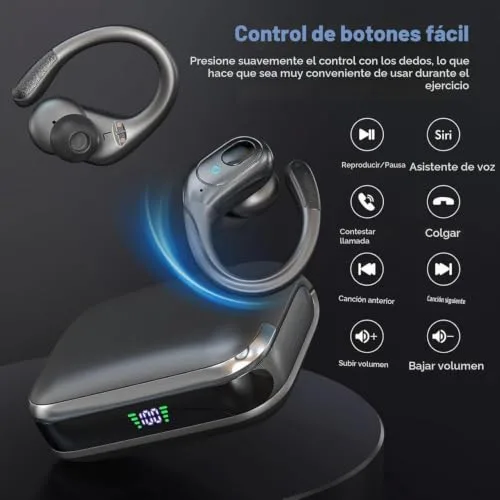HAOYUYAN ▫️ Auscultadores sem fios Bluetooth 5.4, Auscultadores intra-auriculares com cancelamento de ruído e 75 horas de autonomia, Ecrã LED de indicação de carga, Auscultadores à prova de água IPX7 3