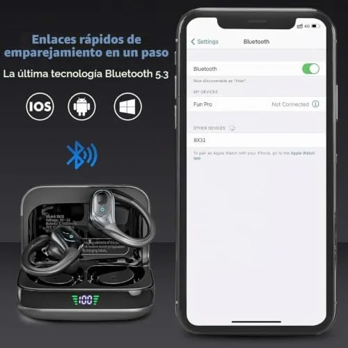 HAOYUYAN ▫️ Auscultadores sem fios Bluetooth 5.4, Auscultadores intra-auriculares com cancelamento de ruído e 75 horas de autonomia, Ecrã LED de indicação de carga, Auscultadores à prova de água IPX7 4