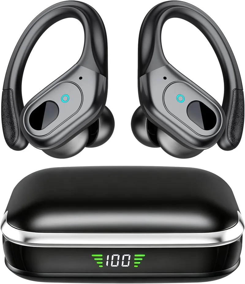 HAOYUYAN ▫️ Auscultadores sem fios Bluetooth 5.4, Auscultadores intra-auriculares com cancelamento de ruído e 75 horas de autonomia, Ecrã LED de indicação de carga, Auscultadores à prova de água IPX7