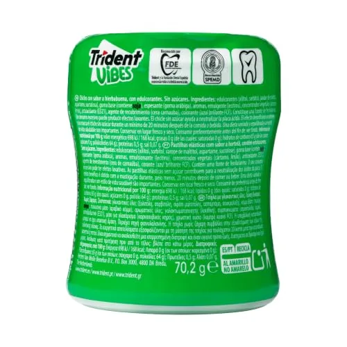 Trident ▫️ Vibes Spearmint Pastilhas Elásticas com Sabor a Menta Verde Sem Açúcar, Embalagem com 6 frascos 5