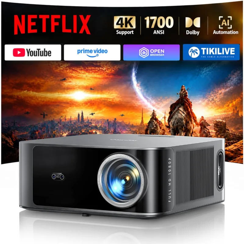 TOPTRO ▫️ Projetor 4K | Alto brilho 1700 ANSI | Compatível com Netflix | Áudio Dolby de 50 W
