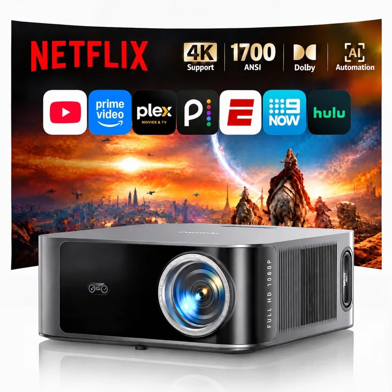 TOPTRO ▫️ Projetor 4K | Alto brilho 1700 ANSI | Compatível com Netflix | Áudio Dolby de 50 W