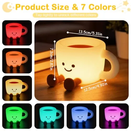 AUAUY ▫️ Caneca de Café com Luz Noturna para Crianças, 7 Cores, 3 Modos, Regulação Tátil 2