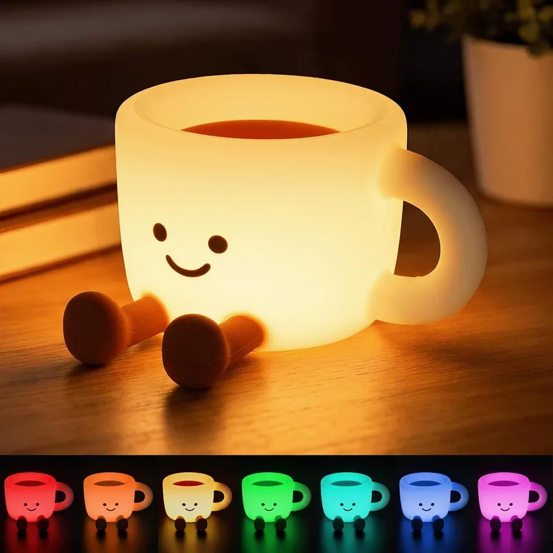 AUAUY ▫️ Caneca de Café com Luz Noturna para Crianças, 7 Cores, 3 Modos, Regulação Tátil