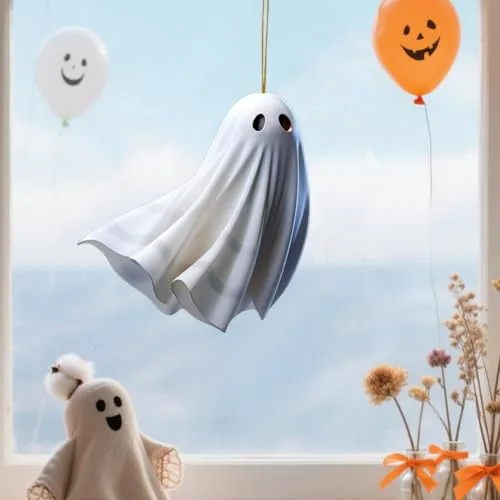Dereine ▫️ Enfeites suspensos de Halloween, conjunto de 6 peças para decoração da árvore de Halloween, enfeite em forma de fantasma, acrílico, para enfeites suspensos de decoração da árvore de Halloween 4