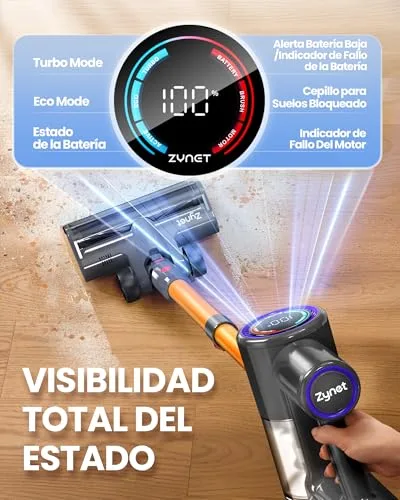 Zynet ▫️ DP2 Aspirador sem fio com 2 baterias integradas, 90 min/48 kPa/600 W 6