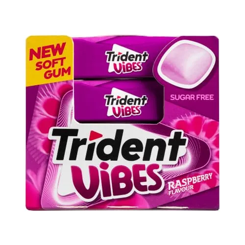 Trident ▫️ Vibes Berries Pastilhas Elásticas com Sabor a Frutos Vermelhos Sem Açúcar, Embalagem de 16 unidades 2
