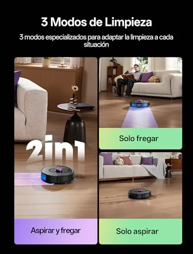 Vexilar ▫️ Robô aspirador W15 de 10 000 Pa, com esfregona e 5 mapas inteligentes, autonomia de 180 minutos, programação fácil, base com autodesvazamento de 4 L sem saco, robô aspirador e esfregador para pisos/tapetes/partículas 3