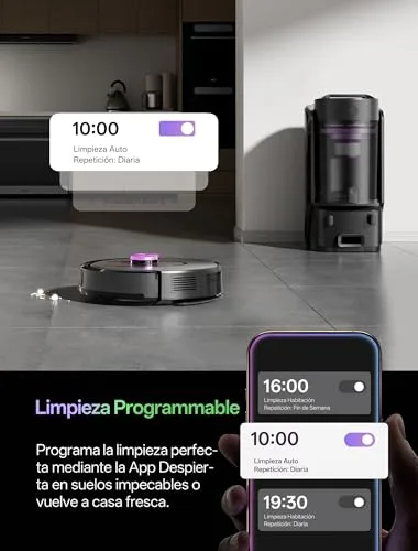 Vexilar ▫️ Robô aspirador W15 de 10 000 Pa, com esfregona e 5 mapas inteligentes, autonomia de 180 minutos, programação fácil, base com autodesvazamento de 4 L sem saco, robô aspirador e esfregador para pisos/tapetes/partículas 6