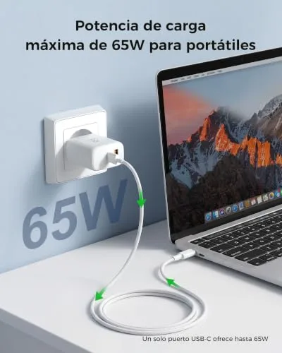 Woox ▫️ Carregador USB-C de 65 W, Carregador de Carregamento Rápido com Duas Entradas, Carregador para iPhone 3