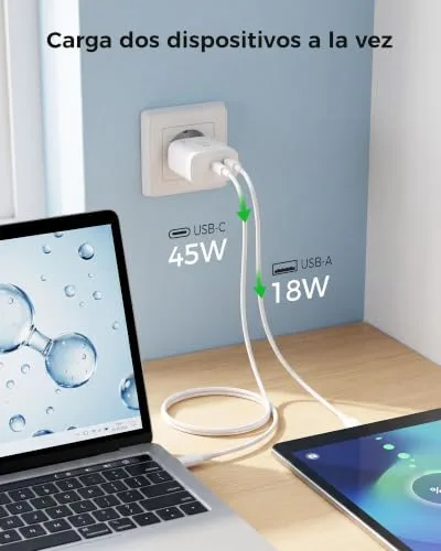 Woox ▫️ Carregador USB-C de 65 W, Carregador de Carregamento Rápido com Duas Entradas, Carregador para iPhone 4