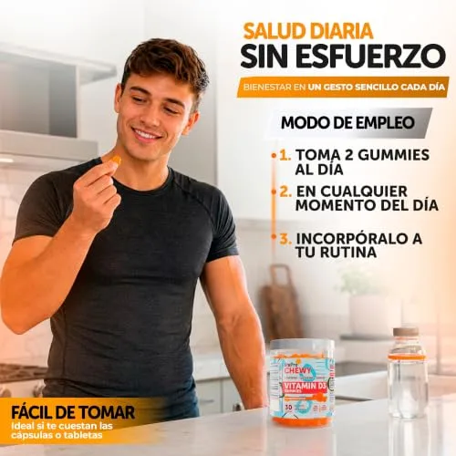 LIFE PRO NUTRITION ▫️ Life Pro Chewy Vitamina D3 2000 UI 60 Gomas - Suplemento de vitamina D3 delicioso e eficaz para a saúde óssea e imunológica - Adequado para toda a família, sem glúten, sem lactose 4