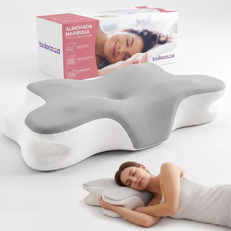 Todocama ▫️ Almofada cervical viscoelástica ergonómica para as vértebras cervicais e o pescoço, reduz a tensão e alivia a dor, capa antiácaros removível e lavável, 60 x 40 cm