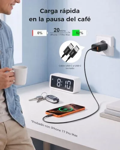 Woox ▫️ Carregador USB-C de 65 W, Carregador de Carregamento Rápido com Duas Portas para iPhone 2