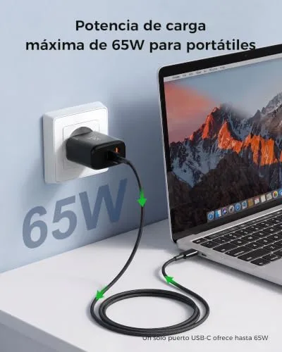 Woox ▫️ Carregador USB-C de 65 W, Carregador de Carregamento Rápido com Duas Portas para iPhone 3