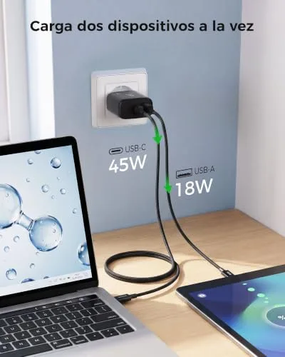Woox ▫️ Carregador USB-C de 65 W, Carregador de Carregamento Rápido com Duas Portas para iPhone 4