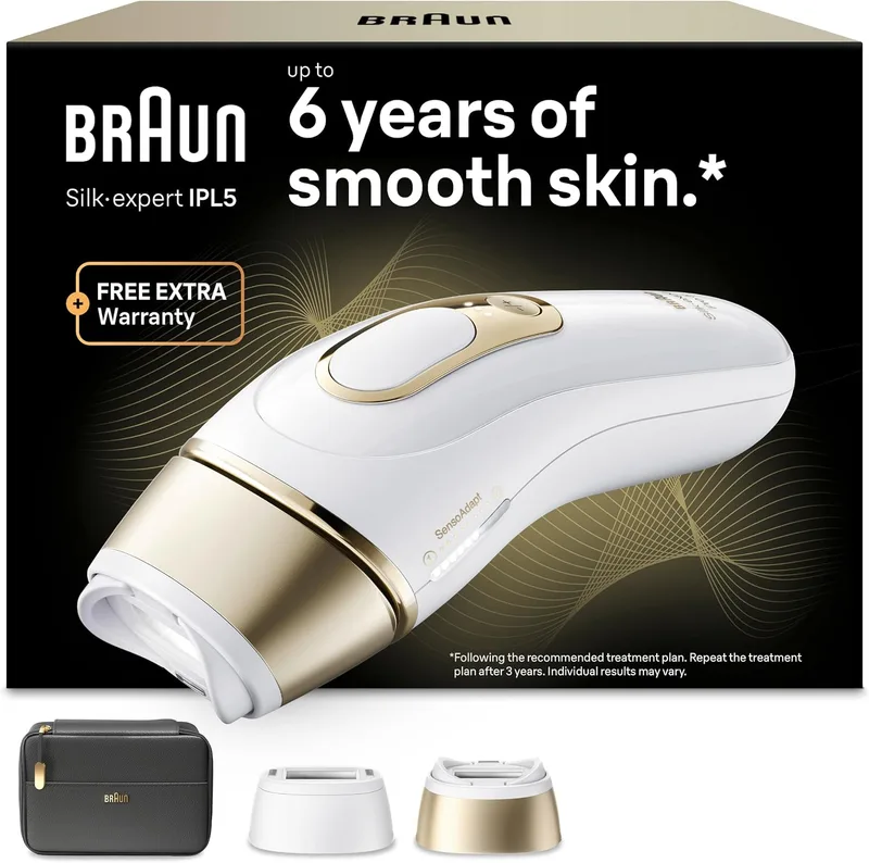Braun ▫️ Depiladora a luz pulsada Silk·expert Pro 5, PL5230, Branco/Dourado
