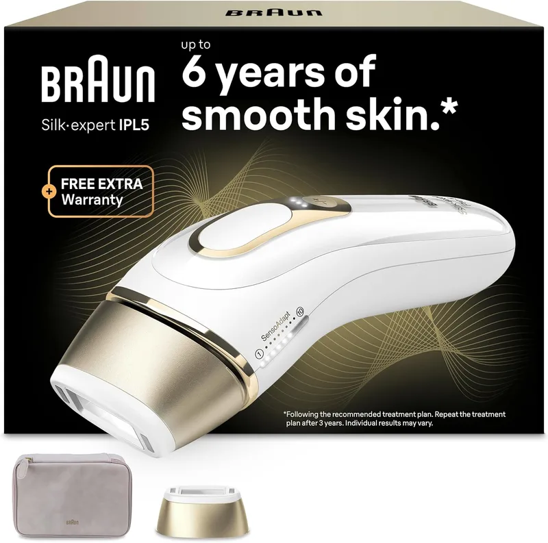 Braun ▫️ Depiladora a luz pulsada Silk·expert Pro 5, PL5110, Branco/Dourado