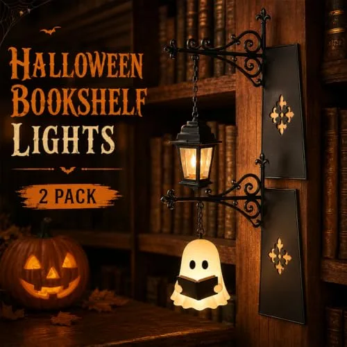 LuminaVerde ▫️ 2 unidades de candeeiros de Halloween, candeeiros em forma de livro para estante 3