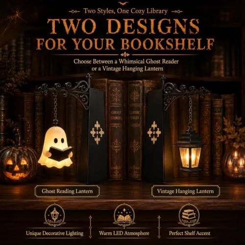 LuminaVerde ▫️ 2 unidades de candeeiros de Halloween, candeeiros em forma de livro para estante 5