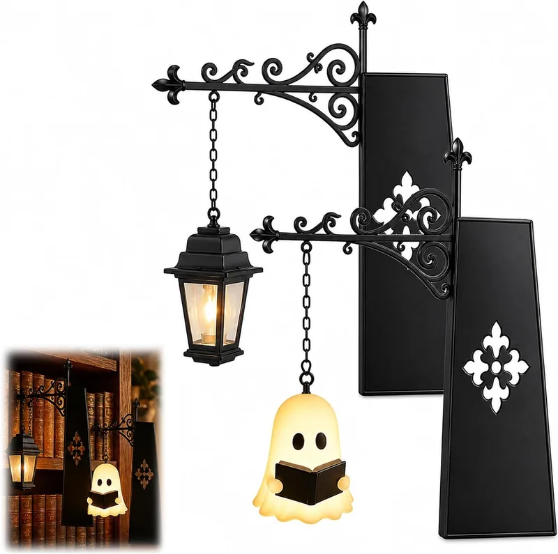LuminaVerde ▫️ 2 unidades de candeeiros de Halloween, candeeiros em forma de livro para estante