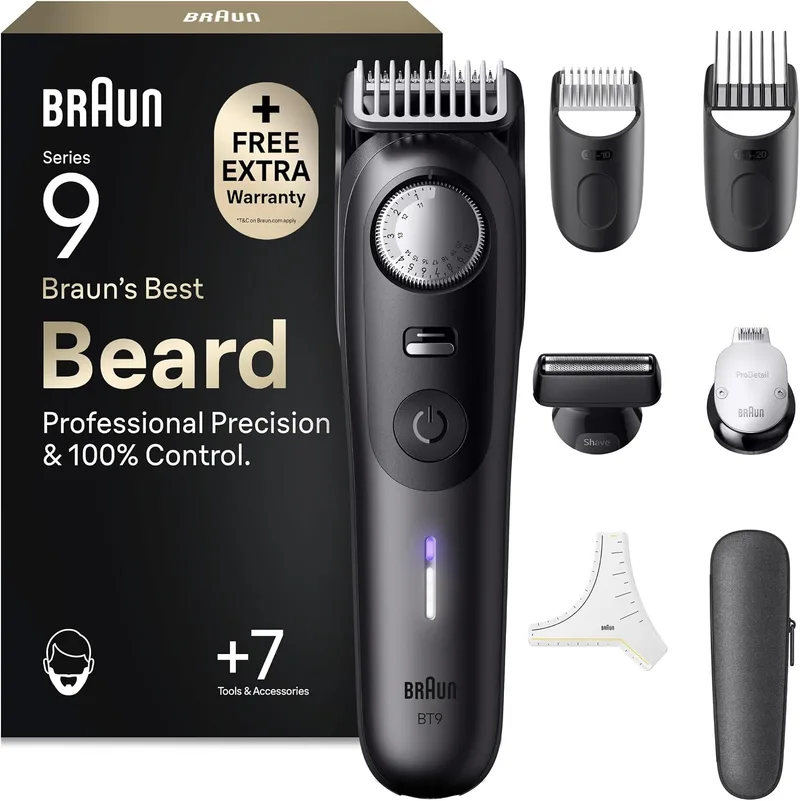 Braun ▫️ Aparador de barba para homem Série 9, BT9525, Titânio
