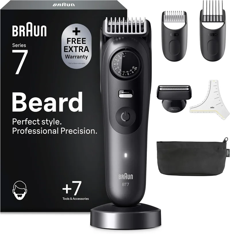 Braun ▫️ Aparador de Barba para Homem Série 7, BT7535, Cinzento