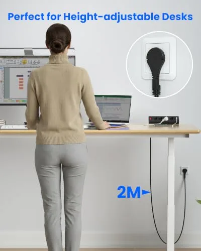 oorkyzz ▫️ Multitoma de secretária com USB-C GAN 45 W, carregamento rápido, suporte de fixação, preta 6