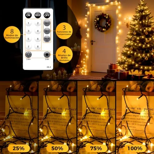 LBSTP ▫️ Luzes de Natal para exterior para árvore em LED - Guirlanda de 25 m com 250 LEDs branco quente 3