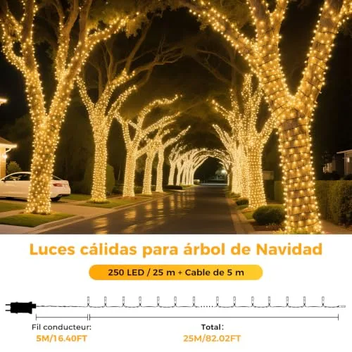 LBSTP ▫️ Luzes de Natal para exterior para árvore em LED - Guirlanda de 25 m com 250 LEDs branco quente 6