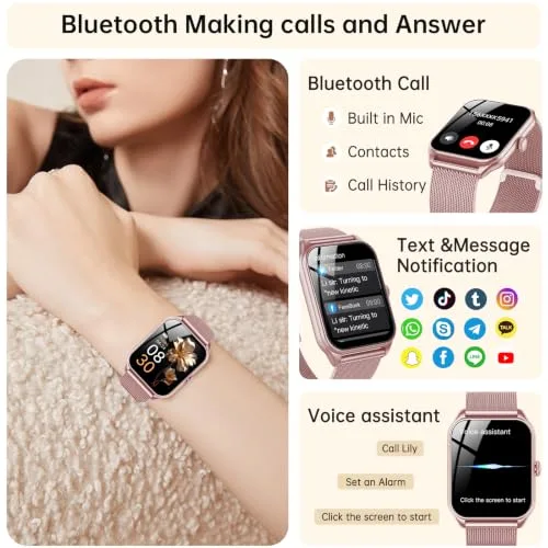 taopodo ▫️ Relógio Inteligente para Mulher, Smartwatch de 1,83 polegadas para Mulher com Chamadas, Resistente à Água IP68, Mais de 120 Modos Desportivos com Ecrã Tátil HD, Podómetro, Monitor de Sono, para Android e iOS 2