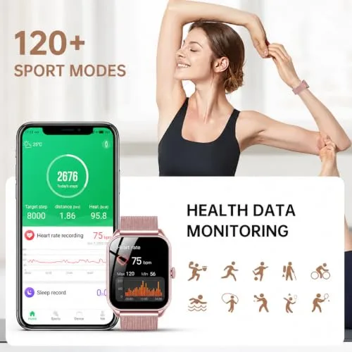 taopodo ▫️ Relógio Inteligente para Mulher, Smartwatch de 1,83 polegadas para Mulher com Chamadas, Resistente à Água IP68, Mais de 120 Modos Desportivos com Ecrã Tátil HD, Podómetro, Monitor de Sono, para Android e iOS 3