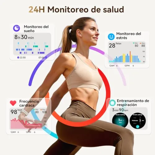 Tensky ▫️ Relógio Inteligente para Mulher, 1,27", Relógio Inteligente Redondo para Mulher, 2 Pulseiras, Monitor de Sono, Funcionalidades de Saúde e Fitness, Mais de 120 Modos Desportivos, Resistente à Água até 3 ATM, Compatível com iPhone/Samsung/Android, Cor: Damasco 2