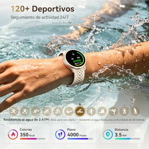 Tensky ▫️ Relógio Inteligente para Mulher, 1,27", Relógio Inteligente Redondo para Mulher, 2 Pulseiras, Monitor de Sono, Funcionalidades de Saúde e Fitness, Mais de 120 Modos Desportivos, Resistente à Água até 3 ATM, Compatível com iPhone/Samsung/Android, Cor: Damasco 4