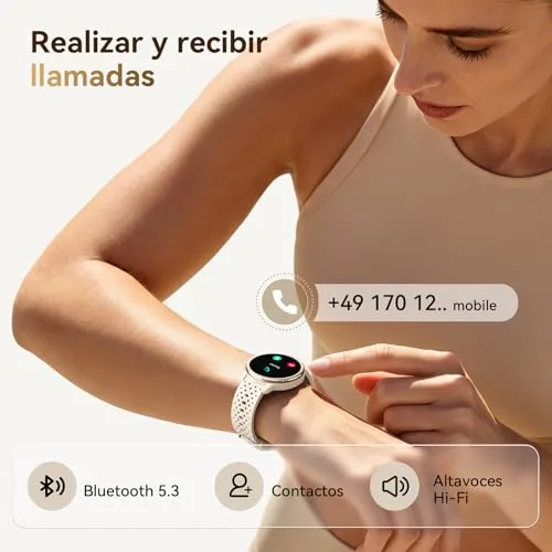 Tensky ▫️ Relógio Inteligente para Mulher, 1,27", Relógio Inteligente Redondo para Mulher, 2 Pulseiras, Monitor de Sono, Funcionalidades de Saúde e Fitness, Mais de 120 Modos Desportivos, Resistente à Água até 3 ATM, Compatível com iPhone/Samsung/Android, Cor: Damasco 5