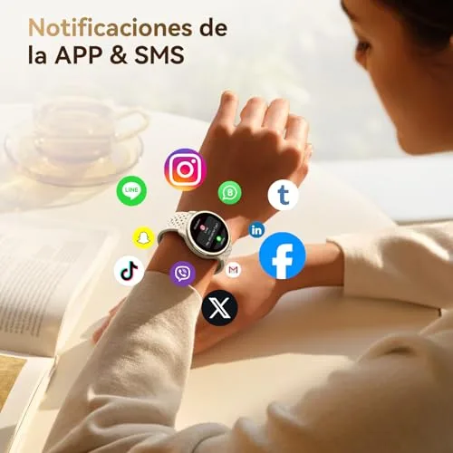 Tensky ▫️ Relógio Inteligente para Mulher, 1,27", Relógio Inteligente Redondo para Mulher, 2 Pulseiras, Monitor de Sono, Funcionalidades de Saúde e Fitness, Mais de 120 Modos Desportivos, Resistente à Água até 3 ATM, Compatível com iPhone/Samsung/Android, Cor: Damasco 6